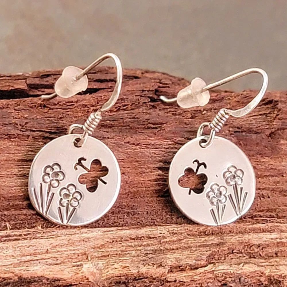 Handcrafted Butterfly Stamped Flower Drop Earrings
